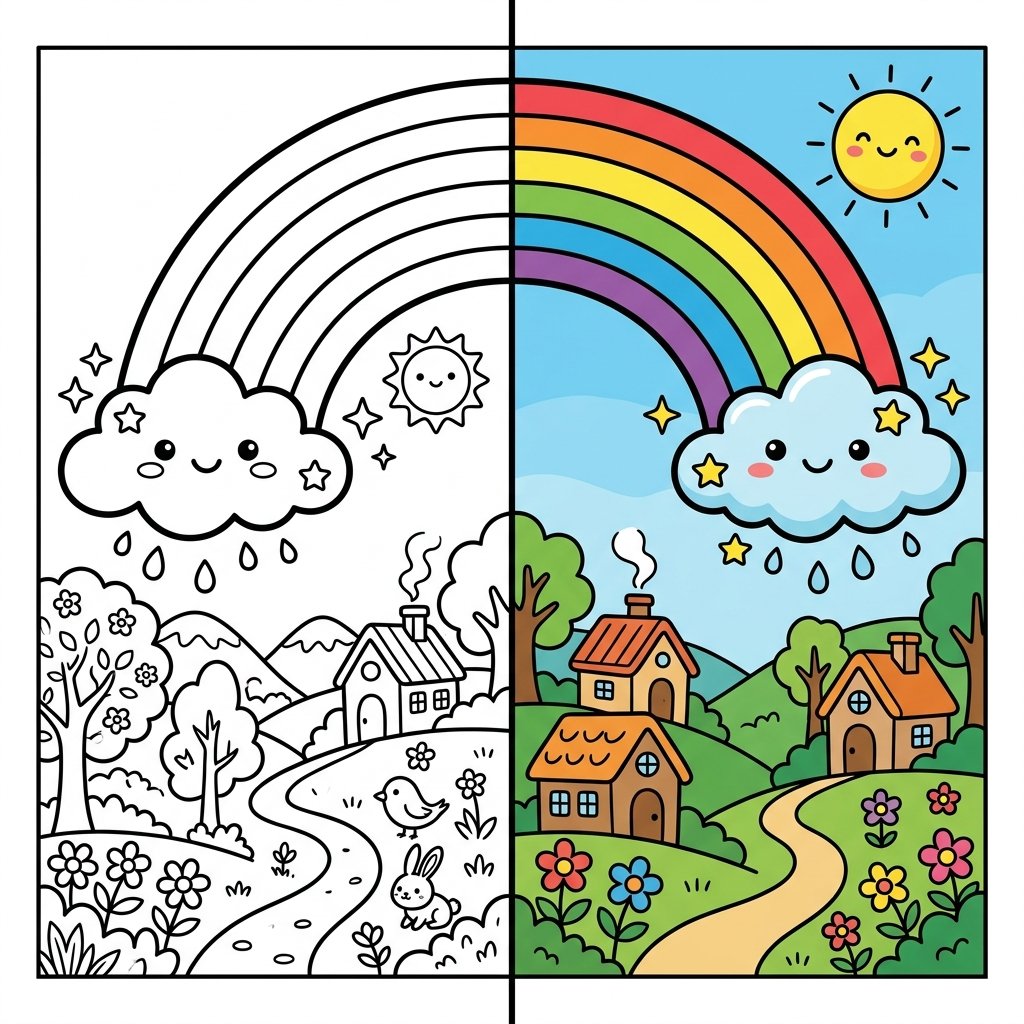 Rainbow and village